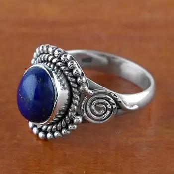 Кольцо из стерлингового серебра 92 пробы с лазуритом, богемное кольцо, уникальный дизайн, эффектное кольцо, рождественские украшения 6
