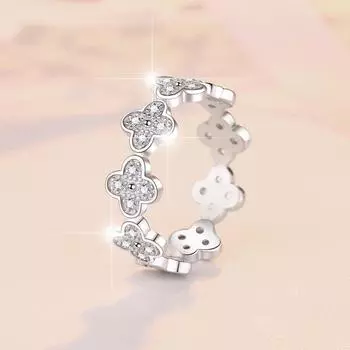 Кольцо из стерлингового серебра S925 для женщин с муассанитом, простой четырехлистный клевер, универсальное кольцо, обручальное кольцо с бриллиантом, обручальное кольцо, подарок для подруги 5