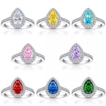Кольцо из стерлингового серебра S925 пробы с бриллиантом 8A с высоким содержанием углерода, женское, грушевидной формы, с огранкой «ледяной цветок», с цирконом, цветное, с сокровищами US Size 5 #