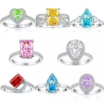 Кольцо из стерлингового серебра S925 пробы с огранкой «Пламенный ледяной цветок» с цветным сокровищем, женское, с бриллиантами из высокоуглеродистого циркония, цветное сокровище, легкая роскошь, высокое чувство US size 5 #