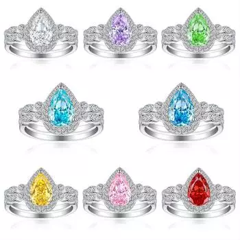 Кольцо из стерлингового серебра S925 пробы с бриллиантом 8A High Carbon, женское кольцо в форме груши с огранкой «ледяной цветок» и цирконом, цветное драгоценное кольцо US Size 5 #