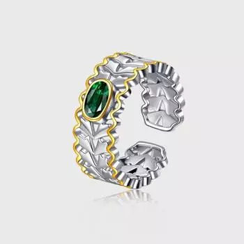Кольцо из стерлингового серебра S925 пробы, ретро-кольцо с позолотой, полое кольцо для юбки, женское изумрудное контрастное кольцо на указательный палец в стиле суда
