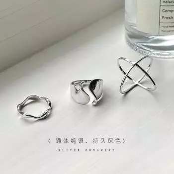 Кольцо из стерлингового серебра S925 пробы, женское, простое, глянцевое, с крестообразными геометрическими линиями, нишевый дизайн, универсальное, холодное, ветреное, премиум-кольцо Opening adjustable