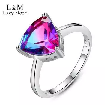Кольцо из стерлингового серебра S925, роскошное ювелирное кольцо с радужным камнем, кольцо с драгоценным камнем 6