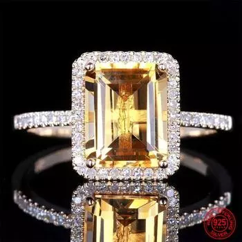 Кольцо из стерлингового серебра S925 с квадратным драгоценным камнем для женщин, свадебные украшения, подарок 6 серебряный