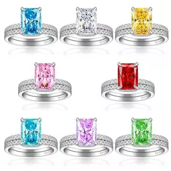 Кольцо из стерлингового серебра S925 с бриллиантом огранки «ледяной цветок» и женским цирконом из двух частей US Size 5 #