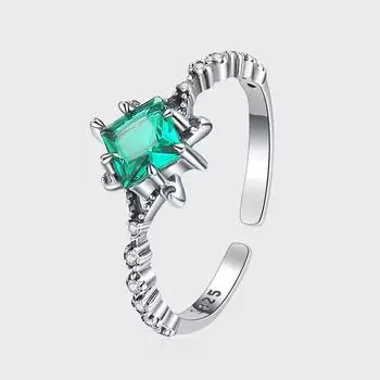 Кольцо из стерлингового серебра S925 с зеленым цирконием, женское, нишевое, элегантное, простое, с чувством легкого дизайна Opening adjustable