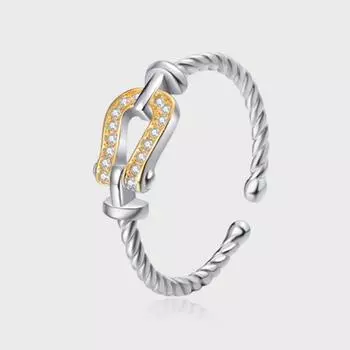 Кольцо из стерлингового серебра S925 с инкрустированным бриллиантами золотом контрастного цвета в форме подковы, легкое, роскошное, модное, изысканное, стильное кольцо