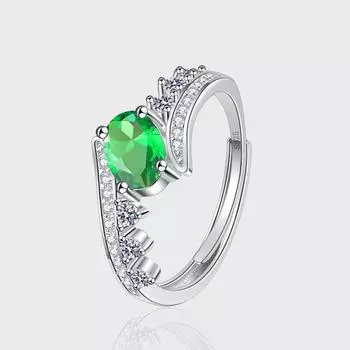 Кольцо из стерлингового серебра S925 с овальным зеленым цирконием, женское роскошное кольцо на указательный палец с искрящимся бриллиантом в форме короны