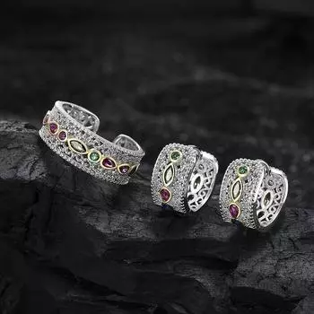 Кольцо из стерлингового серебра S925 с кружевом в стиле ретро и цветным цирконием, простое кольцо для девушки с нишевым дизайном