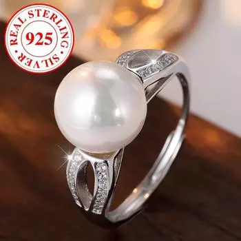 Кольцо из стерлингового серебра S925 с цирконием и жемчугом для женщин, регулируемое кольцо ручной работы, ювелирные аксессуары серебряный