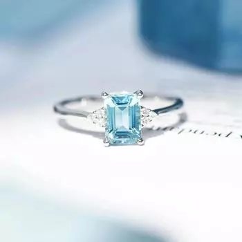 Кольцо из стерлингового серебра S925 с открытым квадратом и синим аквамарином - модный легкий роскошный нишевый дизайн для указательного пальца женщины copper plated rhodium, adjustable opening аквамарин