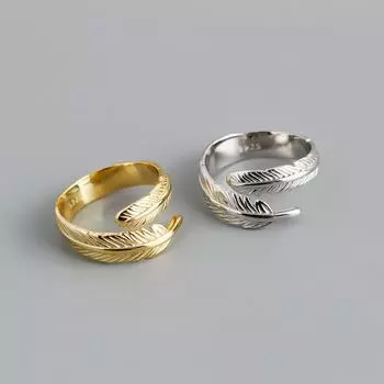 Кольцо в форме пера из стерлингового серебра S925 пробы, модный аксессуар белого золота