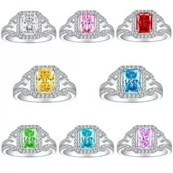 Кольцо из стерлингового серебра S925, женское, 1,5 карата, огранка «ледяной цветок», скошенный прямоугольный бриллиант 6 * 8 с огранкой «фейерверк» с высоким содержанием углерода US Size 5 #