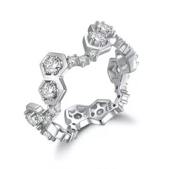 Кольцо из стерлингового серебра S925, женское, индивидуальное, шестиугольное, расстегнутое, круглое, с цирконием US size 5 # белого золота