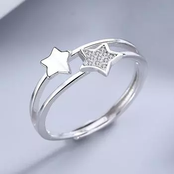 Кольцо из стерлингового серебра S925, женское открытое кольцо в корейском стиле со свежими бриллиантами, двухслойное открытое кольцо с пентаграммой, аксессуары Opening is adjustable