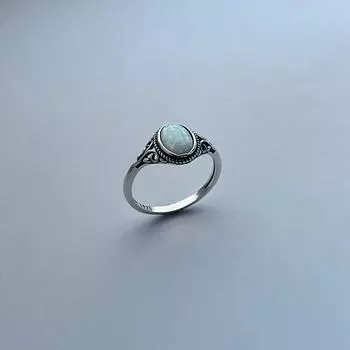 Кольцо из стерлингового серебра с белым лабораторным опалом и завитком, серебряное кольцо, кольцо с опалом, обручальное кольцо 4 белый
