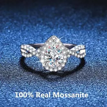 Кольцо из стерлингового серебра с моссанитом, капля воды, 1 карат, цвет D, Lab, высокая четкость, VVS1, бриллиантовое свадебное обручальное кольцо для женщин 5.5