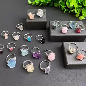 Кольцо из стерлингового серебра с необработанным аметистом, кольцо с камнем февраля, кольцо с необработанным аметистом, кольцо с необработанным камнем в стиле «коготь» 5 Pcs Free Size синий