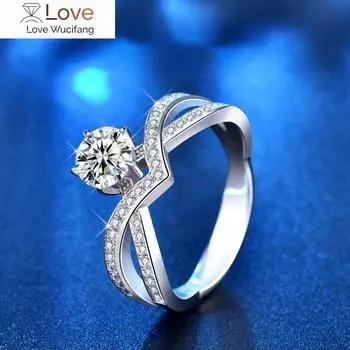 Кольцо из стерлингового серебра с шестью зубцами 1 карат D-цвета муассанит в форме короны подарок на годовщину 8