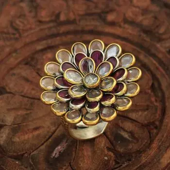 Кольцо из стерлингового серебра с золотой отделкой и кристаллами с эмалью