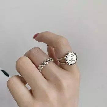 Кольцо из тайского серебра 925 пробы с круглым диском, надписью «Улыбающееся лицо», круглым шаром, открытым кольцом для женщин, ювелирные изделия в подарок, оптовая продажа S-R791 Resizable