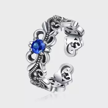 Кольцо из текстурированного синего циркония из стерлингового серебра S925 пробы с легким роскошным модным дизайном и простым нишевым дизайном. Элегантное кольцо с высоким чувством Opening adjustable