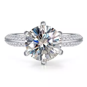 Кольцо из тибетского серебра 925 пробы круглой бриллиантовой огранки с бриллиантом из 2 карат циркония Свадебные аксессуары Изящные ювелирные изделия 5