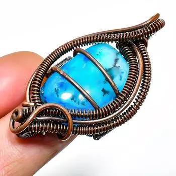 Кольцо из тибетской бирюзы с медной проволокой ручной работы, размер 8