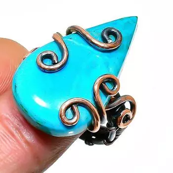 Кольцо из тибетской бирюзы с медной проволокой ручной работы, размер 6,5