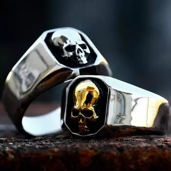 Кольцо из титана с черепом в стиле хип-хоп и панк для мужчин и женщин, серебряного цвета, повседневное, из нержавеющей стали, не выцветающее, на указательный палец No. 7