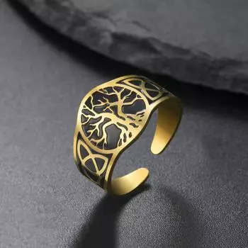 Кольцо из титановой стали «Дерево жизни» в европейском и американском стиле, хип-хоп, панк, нержавеющая сталь, открывающиеся кольца для мужчин risizable
