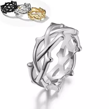 Кольцо из титановой стали, модное тканое кольцо, уникальное мужское кольцо в стиле хип-хоп, новинка 2023, повседневное с ювелирными изделиями, дизайнерское кольцо с шипами в виде лозы 8# серебряный