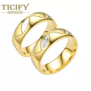 Кольцо из титановой стали, пара нишевых украшений с инкрустацией цирконом, кольцо для пары 6 жёлтый