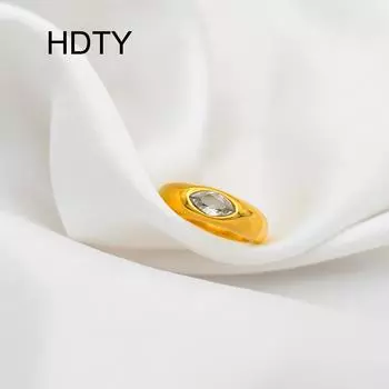 Кольцо из титановой стали с ромбом и цирконием, покрытое 18-каратным золотом, простое, модное, легкое, роскошное, универсальное кольцо No. 6 золотой