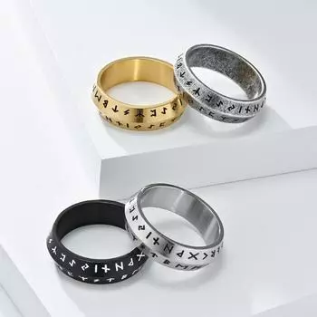 Кольцо из титановой стали в скандинавском стиле с двойной фаской и надписью Viking для мужчин и женщин, индивидуальные украшения в стиле ретро, черное золото, серебро, кольцо на палец для пары 7#