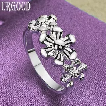 Кольцо из трех цветков из стерлингового серебра 925 пробы, модные свадебные украшения 7#