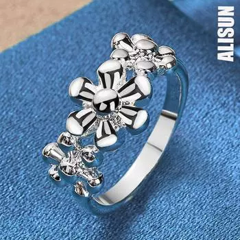 Кольцо из трех цветков из стерлингового серебра 925 пробы, модные свадебные украшения 7#