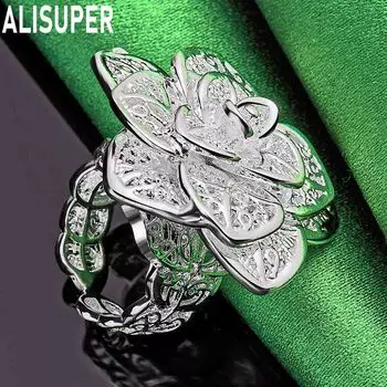 Кольцо из трехслойного цветка из стерлингового серебра 925 пробы с открывающимся модным шармом, изысканное свадебное украшение 5#-10#