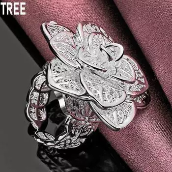 Кольцо из трехслойного цветка из стерлингового серебра 925 пробы с открывающимся изысканным шармом, модные свадебные украшения 5#-10#