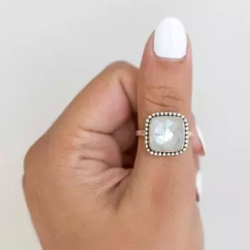Кольцо из твердого серебра 925 пробы с лунным камнем, кольцо ручной работы, кольцо с камнем по случаю рождения, подарок для нее, штабелируемое кольцо, ювелирные изделия-подвески 6