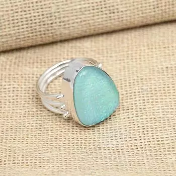 Кольцо из твердого стерлингового серебра 925 пробы ручной работы с удивительными драгоценными камнями с синим тройным опалом 4 синий