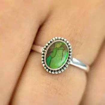 Кольцо из зеленого медного бирюзового овального драгоценного камня, твердое кольцо из стерлингового серебра 925 пробы, подарок на день рождения, серебряные украшения, ювелирные изделия ручной работы 6