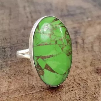 Кольцо из зеленого медного бирюзового овального драгоценного камня, твердое кольцо из стерлингового серебра 925 пробы, подарок на годовщину дня рождения, ювелирные изделия ручной работы 6