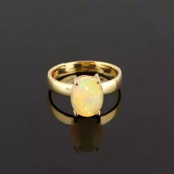 Кольцо из желтого золота с эфиопским опалом, дизайнерское кольцо ручной работы, кольцо с камнем по дате рождения, подарок для нее, серебро 925 пробы 6