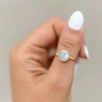 Кольцо из желтого золота с лунным камнем, кольцо из стерлингового серебра 925 пробы, ювелирные изделия ручной работы, подарок на свадьбу 5