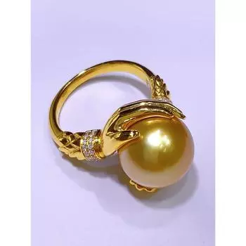 Кольцо из золота JMXD-Nanyang с бусинами, круглой огранкой, очень прочный, легкий, натуральный морской жемчуг, покрытый 18-каратным золотом, инкрустированный цирконом