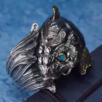 Кольцо JMXD-Lucky Koi для мужчин и женщин, регулируемое, с открытым ртом, на указательный палец, в китайском стиле, в стиле ретро