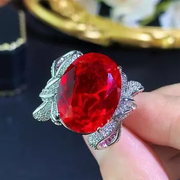 Кольцо Ювелирные изделия Высокое чувство Красный Корунд Синий Шпинель Открытие Роскошь Мода Суд Стиль
