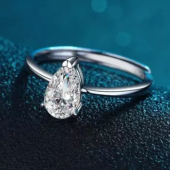 Кольцо-капля из серебра S925 пробы, классическое женское, простое, модное, с бриллиантами, прямое, грушевидной формы, открытое кольцо opening adjustable